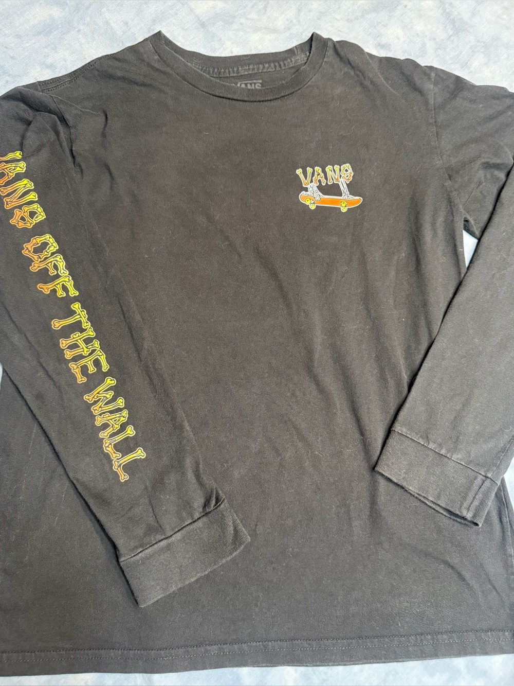 Vans Black Long Sleeve Shirt with Yellow Skate & Sleeve Text